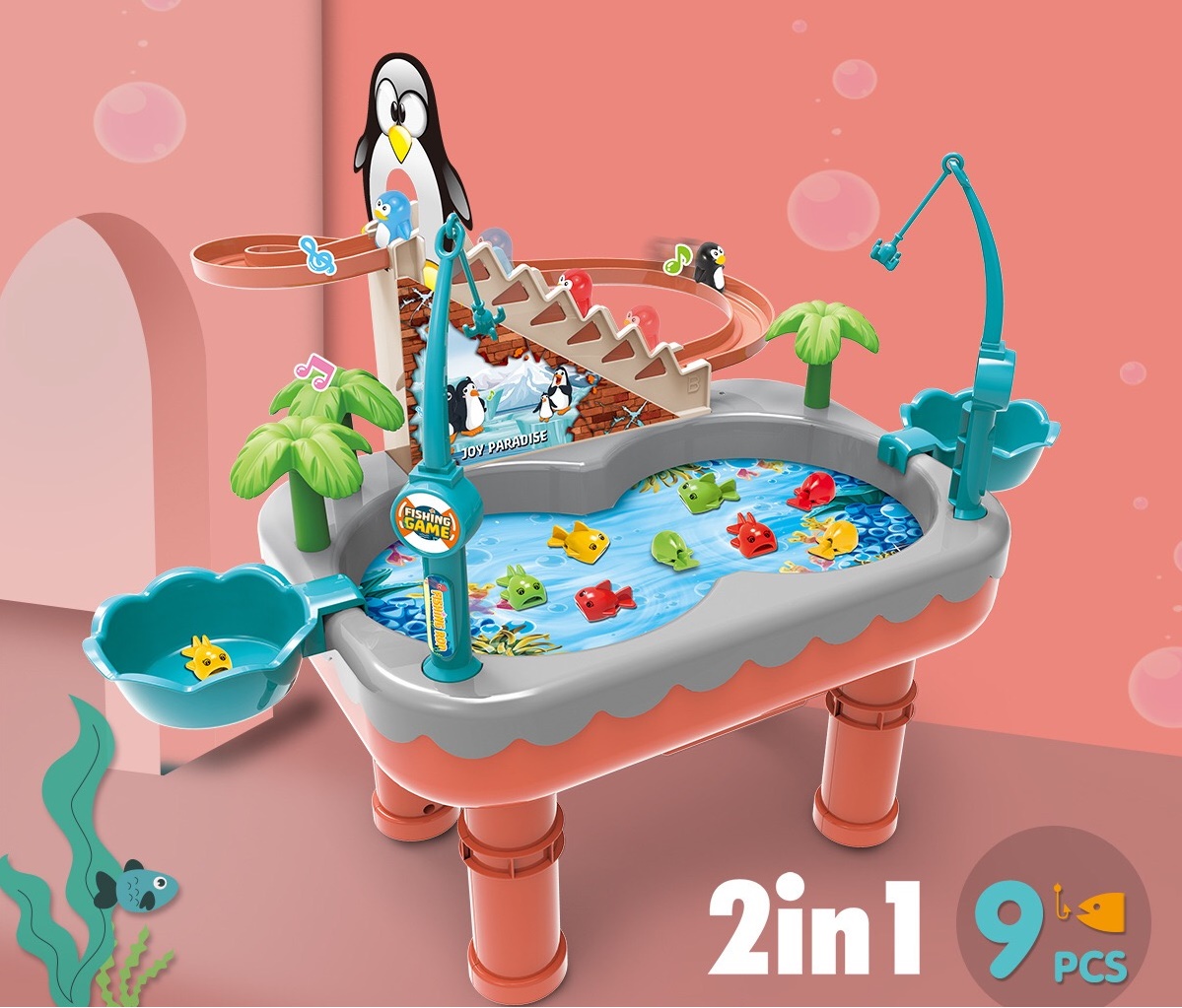 Đồ chơi câu cá kết hợp đường đua chim cánh cụt Mẫu mới, tặng kèm truyện song ngữ cổ tích