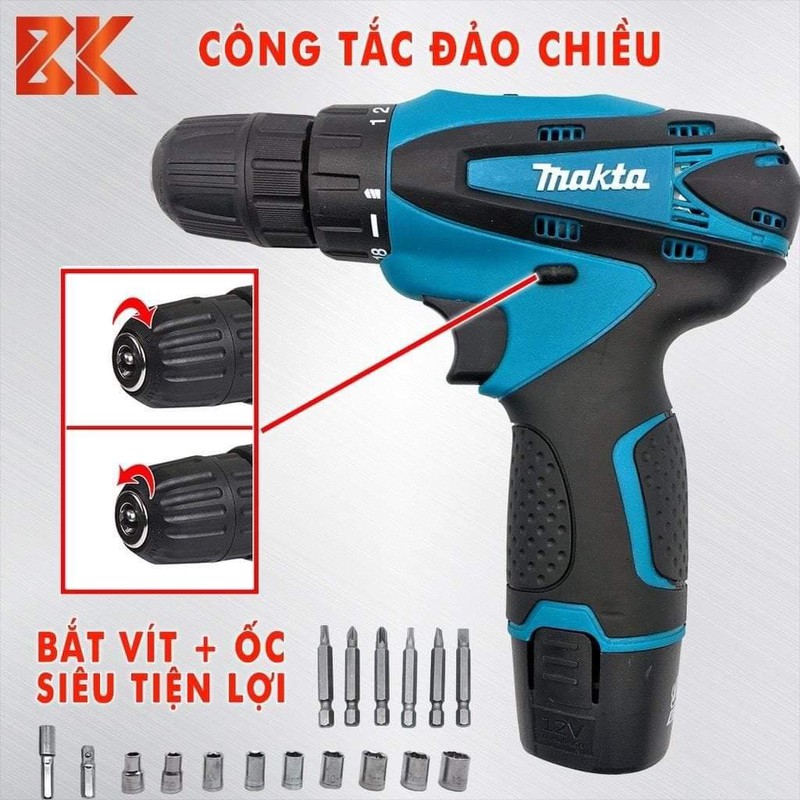 Bộ máy khoan pin makita 12v kèm phụ kiện