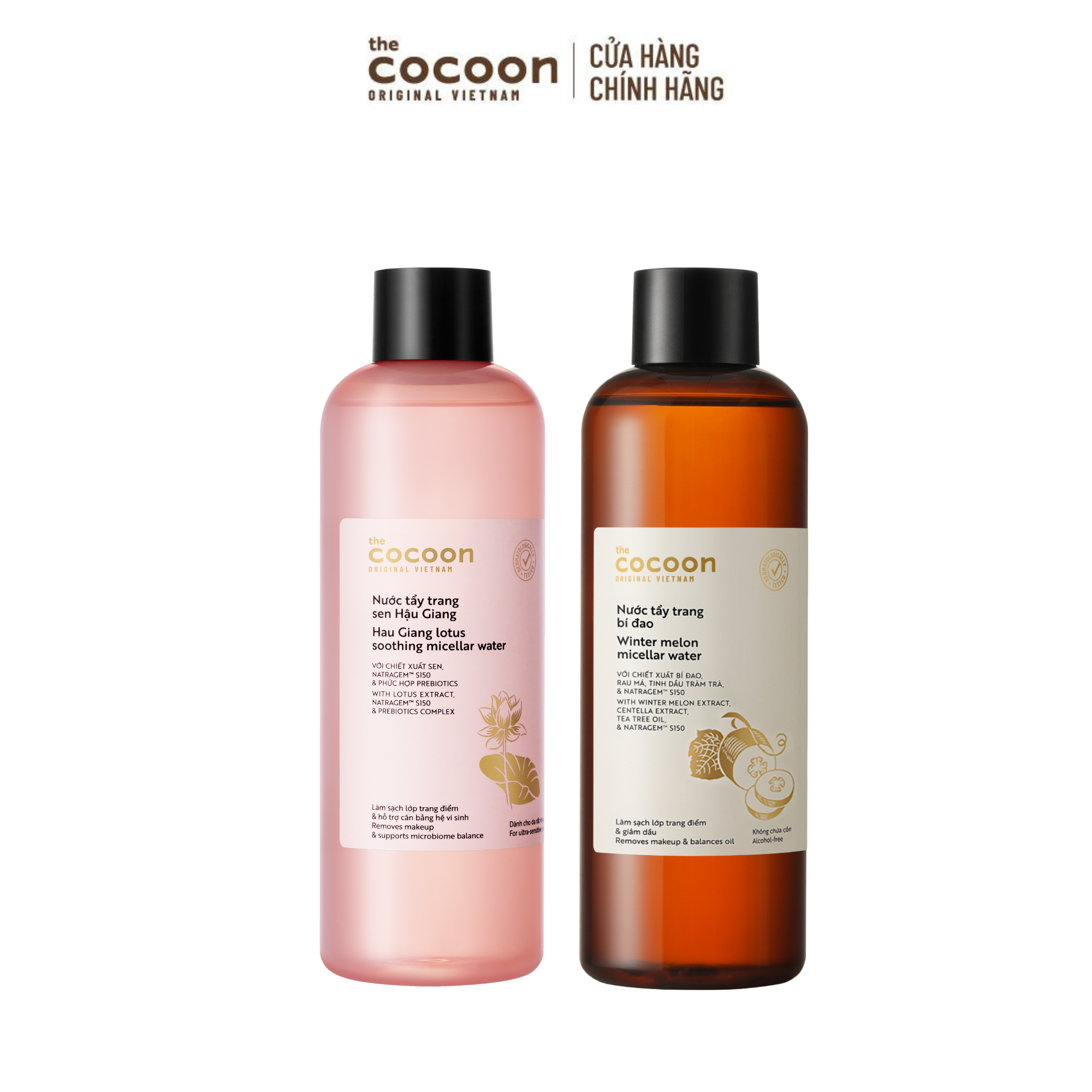 COMBO 1 Bigsize Nước tẩy trang Sen 500ml + 1 Bigsize Nước tẩy trang bí đao Cocoon 500ml