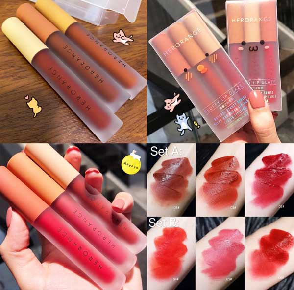 Son Môi HERORANGE Mềm Mịn Tự Nhiên dạng lỏng hiệu ứng mờ sương lâu trôi chống thấm nước sáng bóng