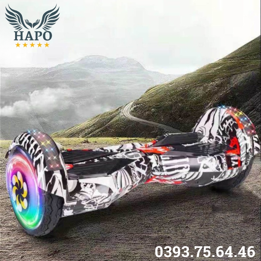 Xe điện cân bằng 2 bánh 8 inch Hapo, Xe điện cân bằng cap cấp nghe nhạc kết nối loa Bluetooth, Xe cân bằng cho bé thiết kế an toàn