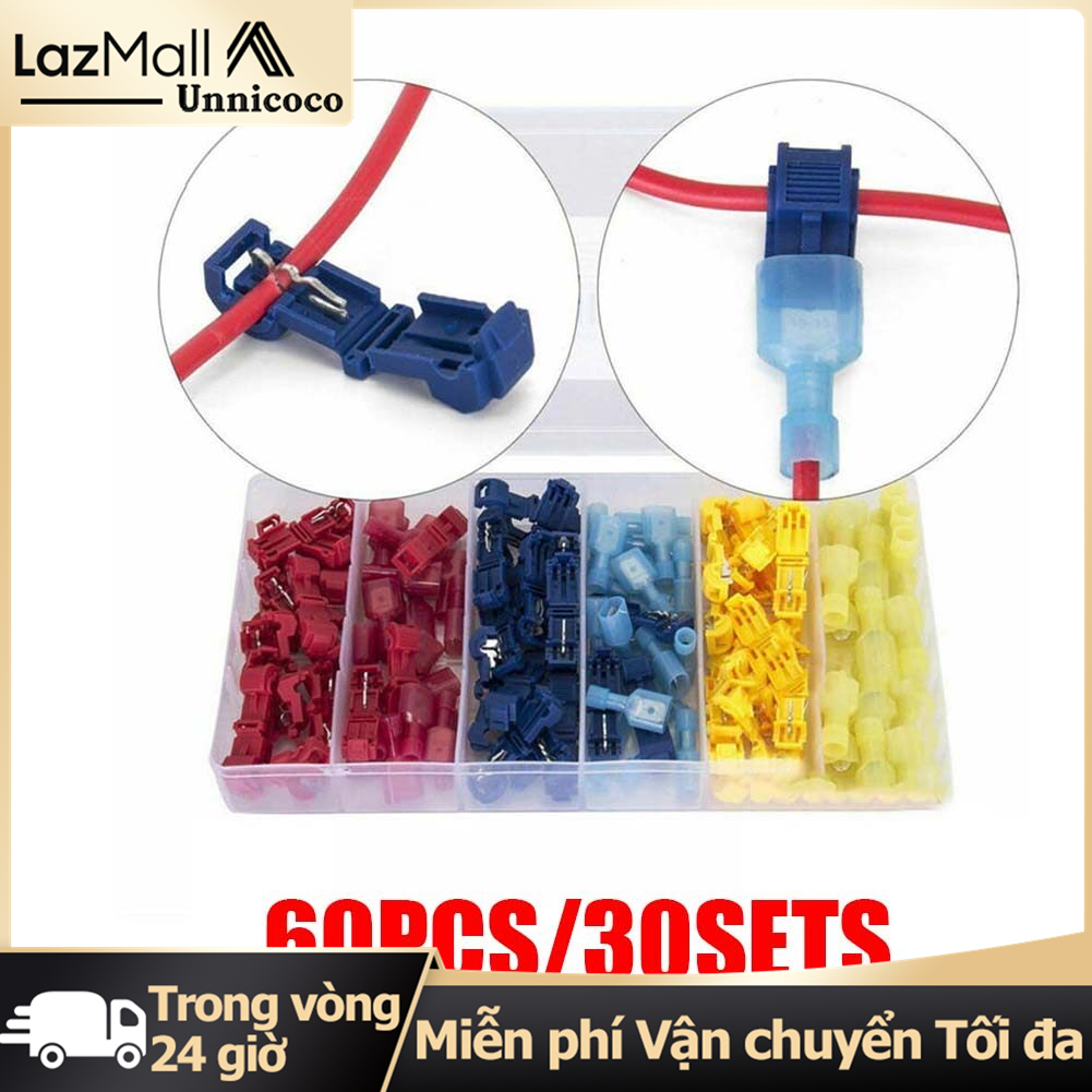Unnicoco Bộ 60 Đầu Nối Đầu Cuối Mối Nối Nhanh Dây Cách Điện Chữ T/Đực Cái