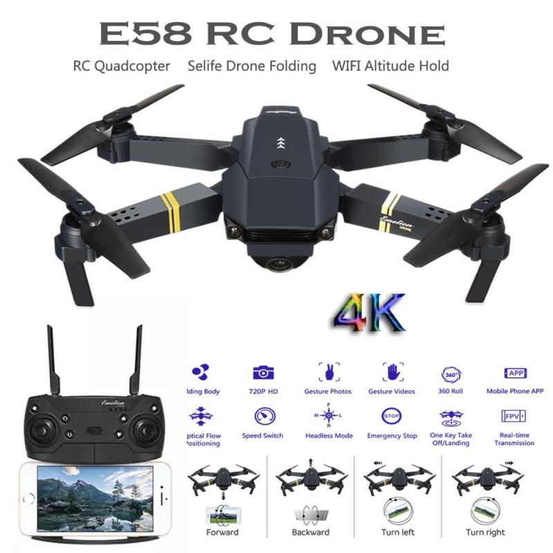 Flycam Flycam điều khiển Giá Rẻ Flycam E58 Pro Động cơ mạnh mẽ camera chống rung quang học Flycam E58 Pro Wifi 720P Camera Truyền Hình Ảnh Về Điện Thoại Thiết Kế Cánh Gập Phiên Bản 2021