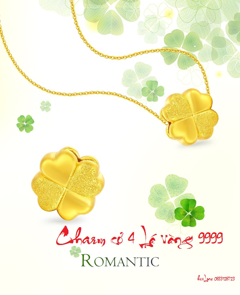 Charm cỏ 4 lá vàng 24k