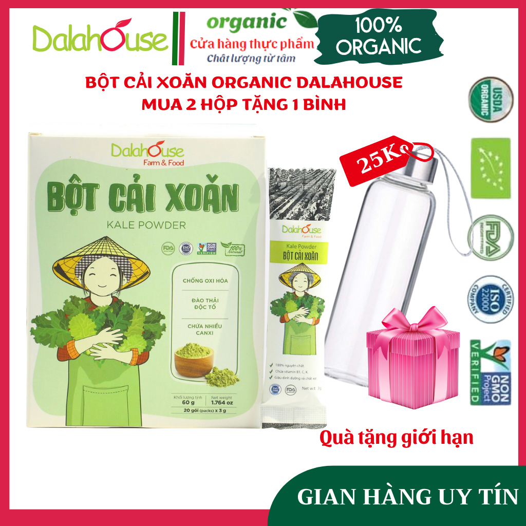 Bột cải xoăn - cải kale dalahouse - cải kale hữu cơ sấy lạnh dalahouse nguyên chất, date mới nhất