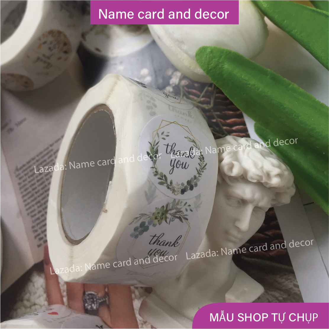 Sticker, tem dán thank you, namecard and decor, kích thước 2,5 cm