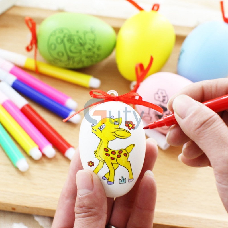 [TẶNG BÚT] Combo 10 Quả Trứng nhân tạo tặng kèm 4 bút vẽ trang trí thủ công DIY cho sinh nhật trẻ em, Đồ chơi trứng phục sinh, Bộ đồ chơi sưu tầm trứng vẽ có in sẵn hình ngộ nghĩnh cho bé thỏa sức sáng tạo - Guty Kids