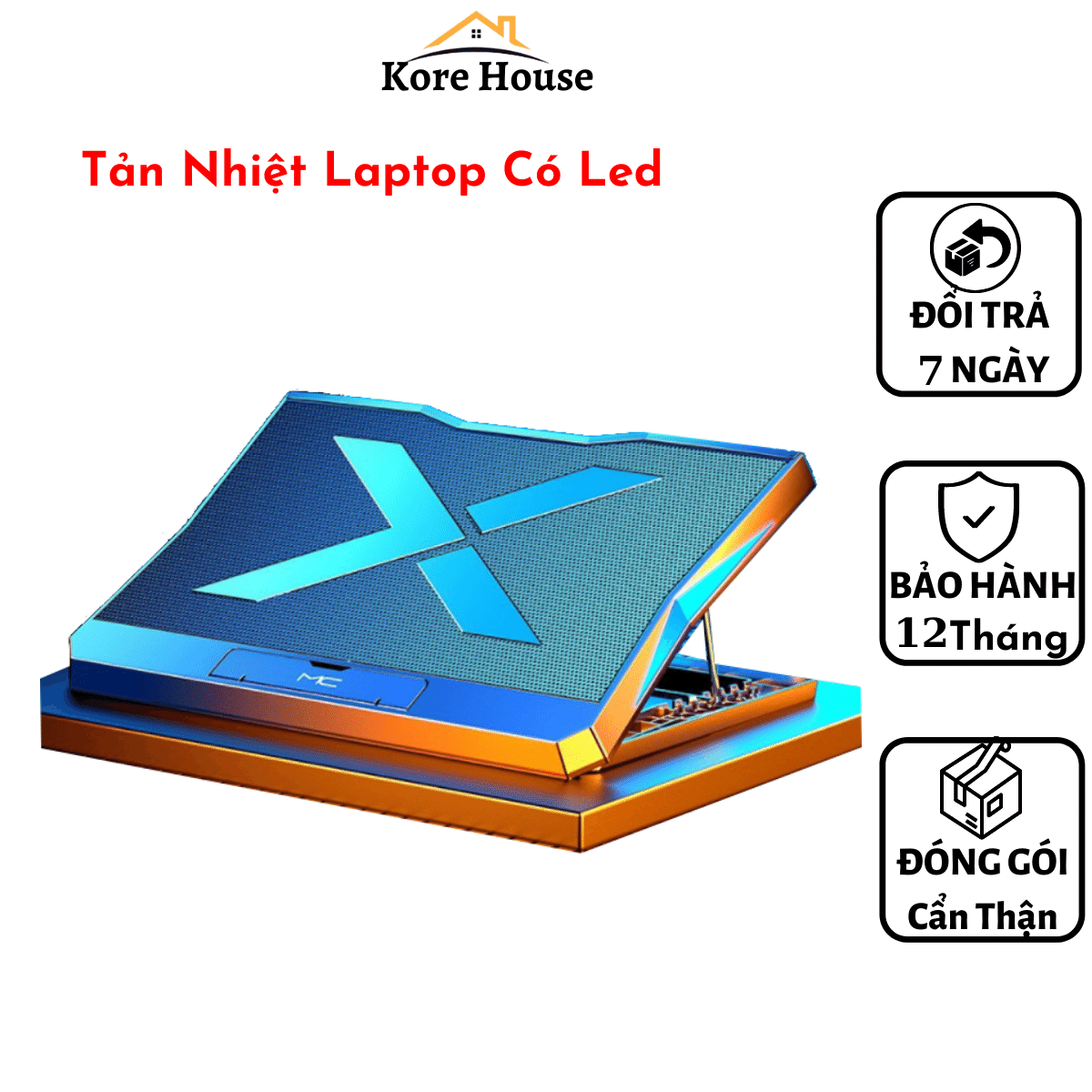 (Bảo hành 12 Tháng) Đế Tản Nhiệt Laptop Có Led, Giá đỡ laptop có 6 quạt to chạy êm làm mát cực nhanh, núm điều chỉnh dành cho máy dưới 18 inch