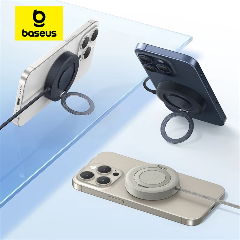Baseus 15w từ tính không dây sạc qi2 chứng nhận được xây dựng trong đứng nhanh sạc điện thoại iphone 15 14 13 12pro max