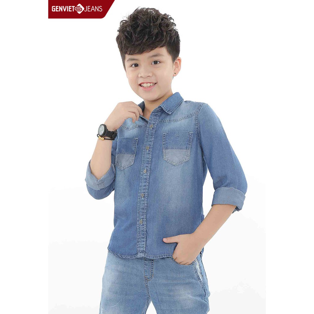 Áo Sơmi Dài Tay Denim Wash Nhẹ Bé Trai Nhỡ N3121J472 GENVIET