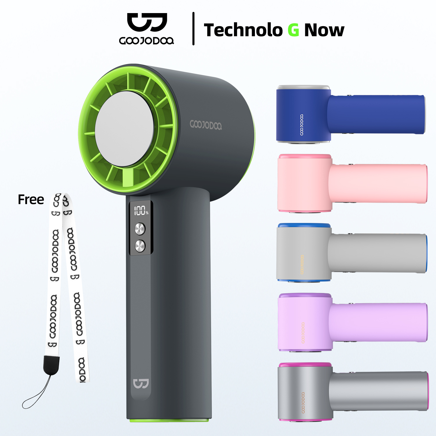 Quạt mini GOOJODOQ GFS006 cầm tay siêu mạnh, Có thể chườm đá,100 tốc độ gió màn hình kỹ thuật số có thể điều chỉnh quạt