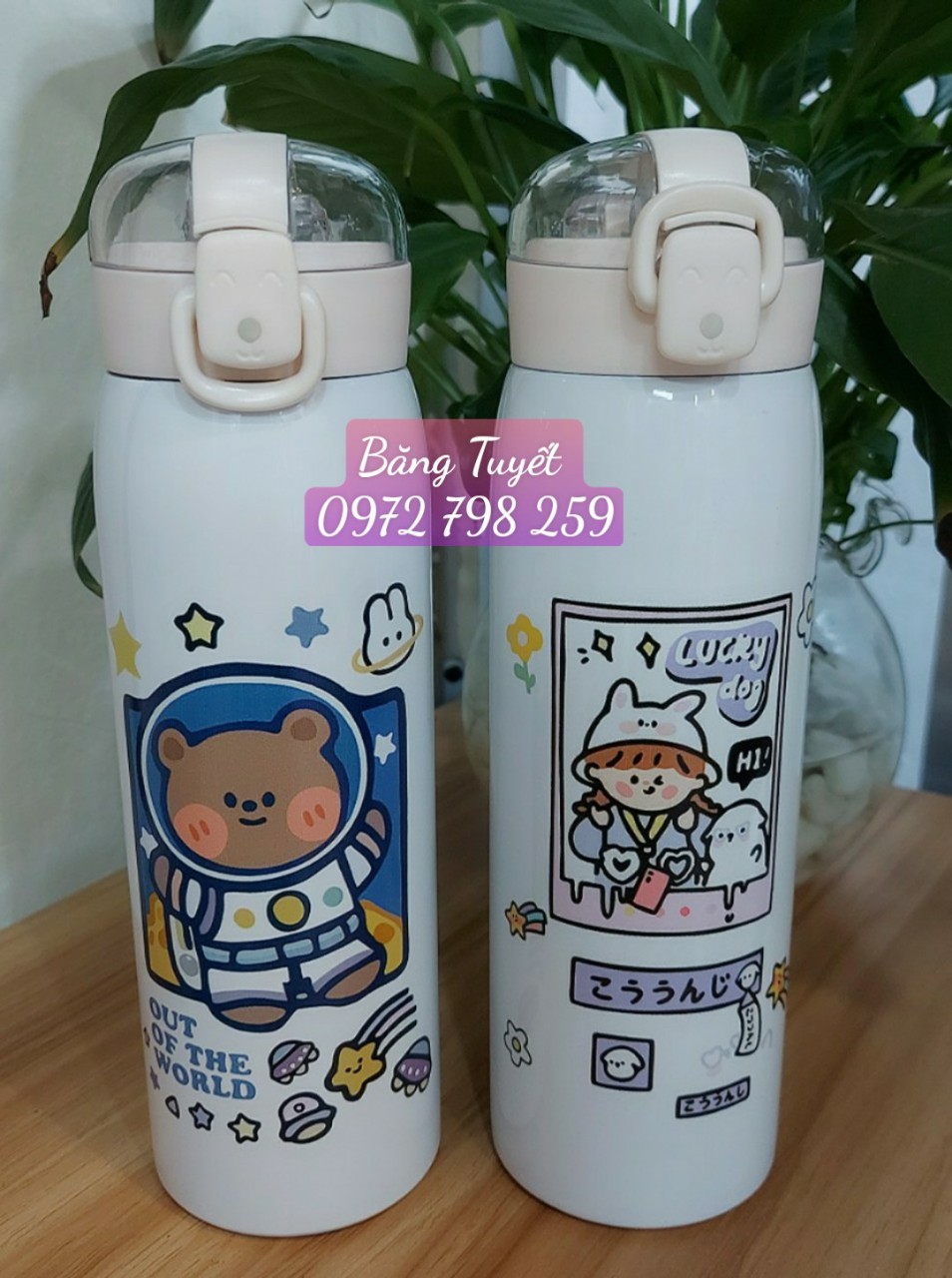 Bình giữ nhiệt cao cấp cho bé có ống hút 500ml inox 304, Bình giữ nhiệt Inox 304 500ml cute mini