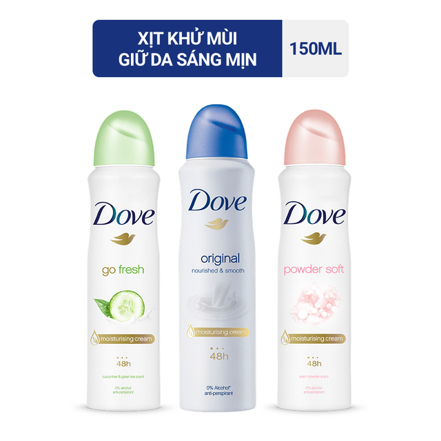 Xịt khử mùi dove dưỡng da sáng mịn hương dịu nhẹ 150ml - hàng usa