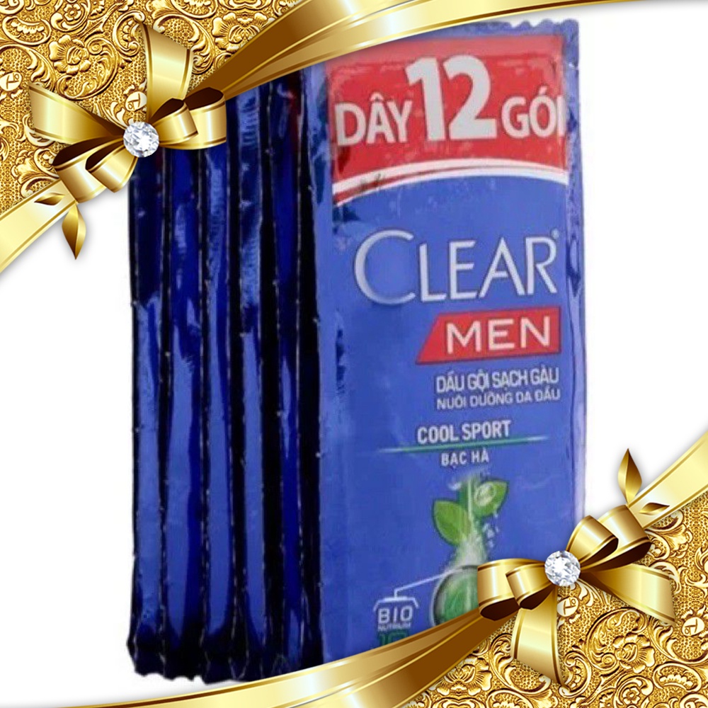 Combo 6 dây dầu gội clear men cool sport bạc hà 12 gói 5g