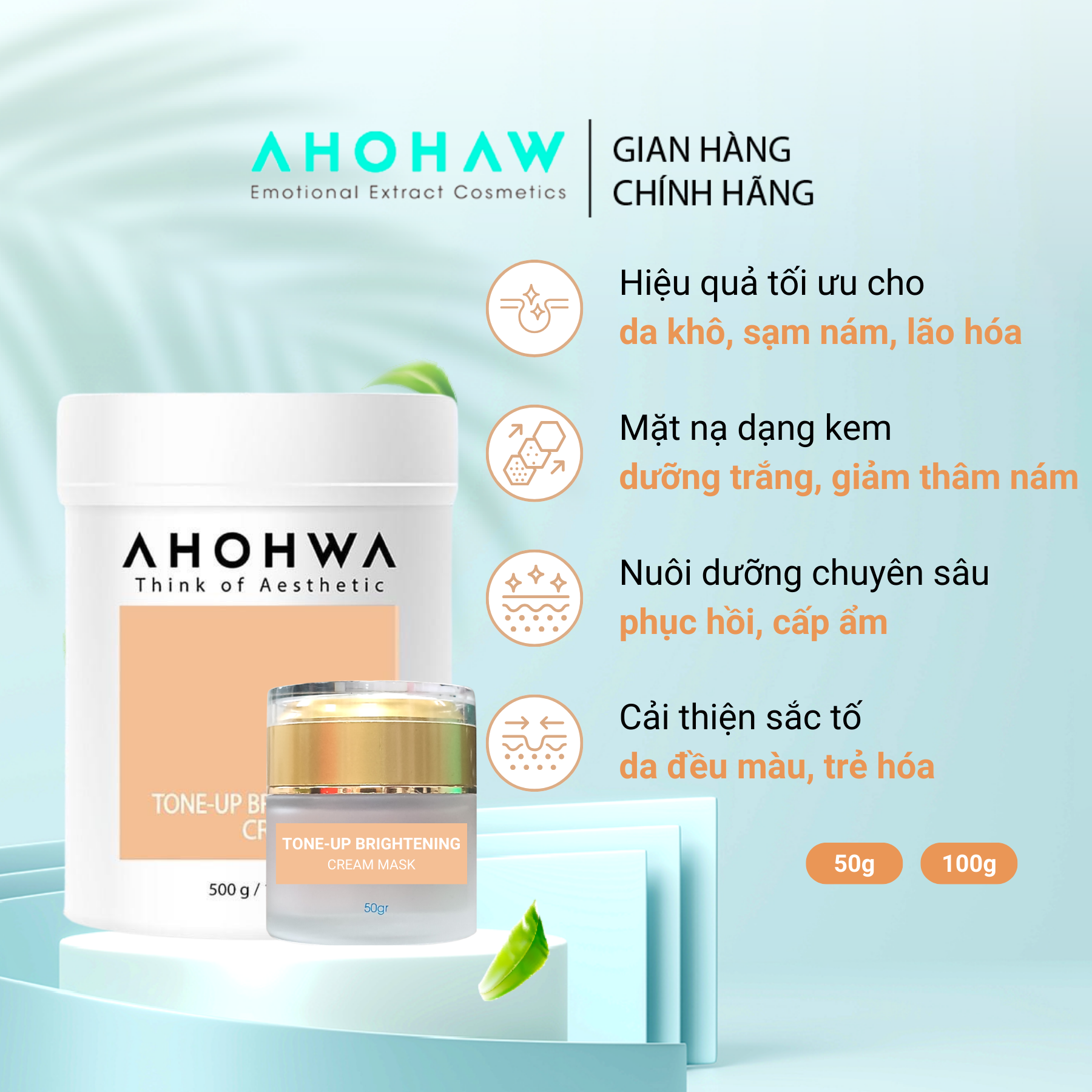 Mặt nạ ủ trắng dạng kem ahohaw tone-up brightening cream mask chiết - dưỡng da trắng sáng tự nhiên, giảm thâm nám