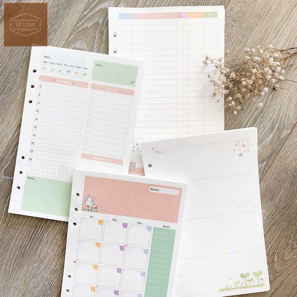 [HCM]Giấy refill in màu ruột sổ bìa còng Planner 6 lỗ A5 - 45 tờ