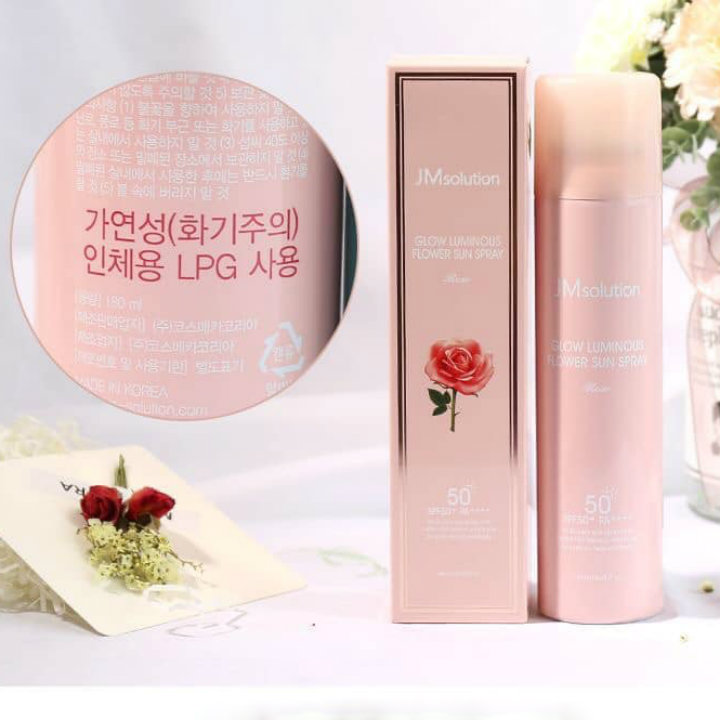 Xịt Chống Nắng Dưỡng Sáng Da Chiết Xuất Hoa Hồng Jmsolution Glow Luminous Flower Sun Spray 180ml