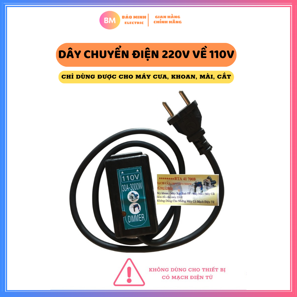 Bộ đổi nguồn 220v sang 110v 100v chỉ dùng được cho máy khoan, mài, cắt công suất dưới 1000w | Chuyển