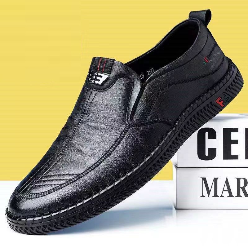 Giày lười nam da pu E3 đế mềm êm chân - giày mọi màu đen mới