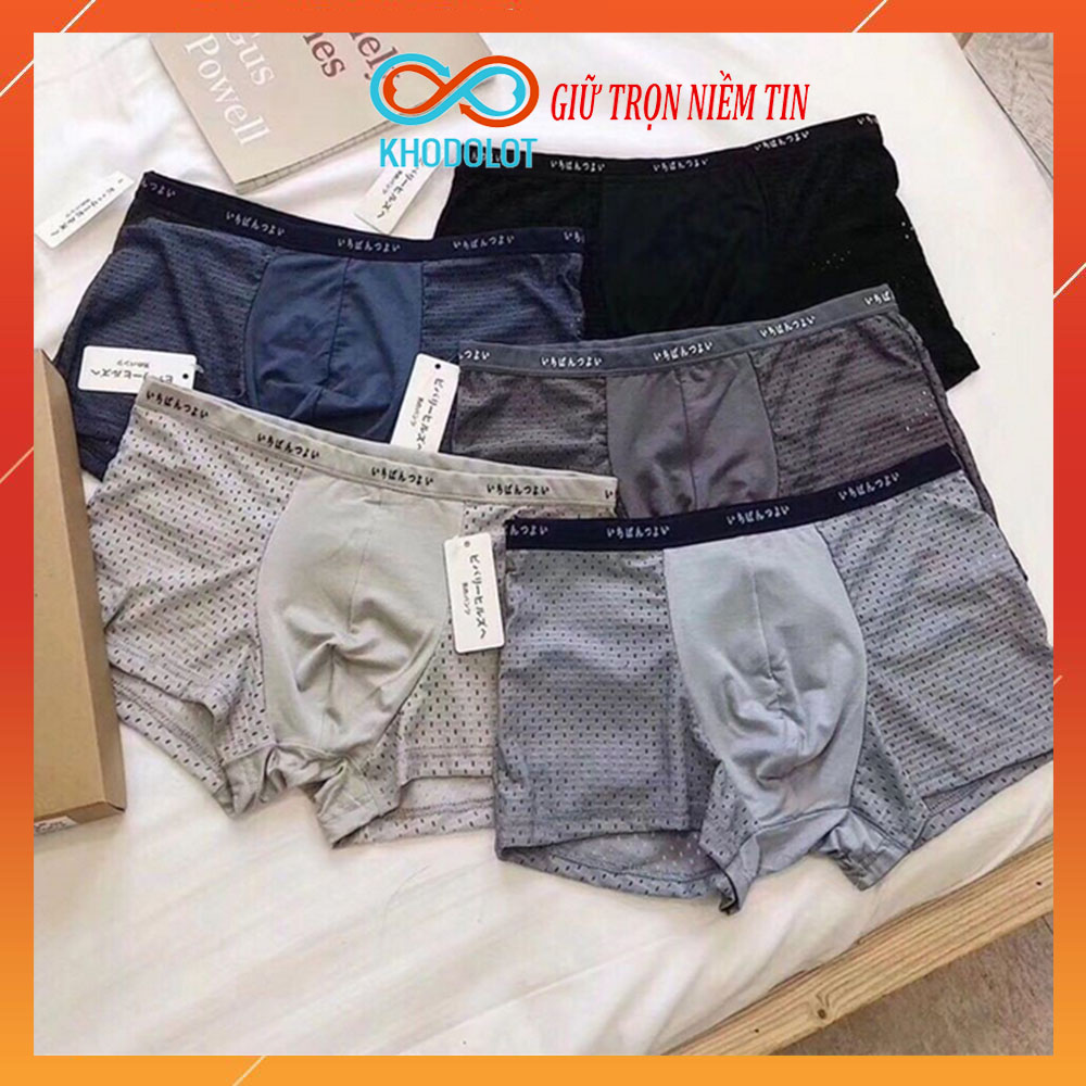 [Hộp 4] Quần lót boxer nam thông hơi cao cấp M Quần sịp đùi nâng mông kháng khuẩn KHODOLOT