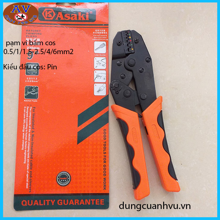 Kìm bấm cos pin Asaki AK-9123 0.5 ~ 6mm2 - Kềm bấm cốt pin - Kìm bấm đầu cosse Asaki (Kìm bấm đầu cote Asaki)