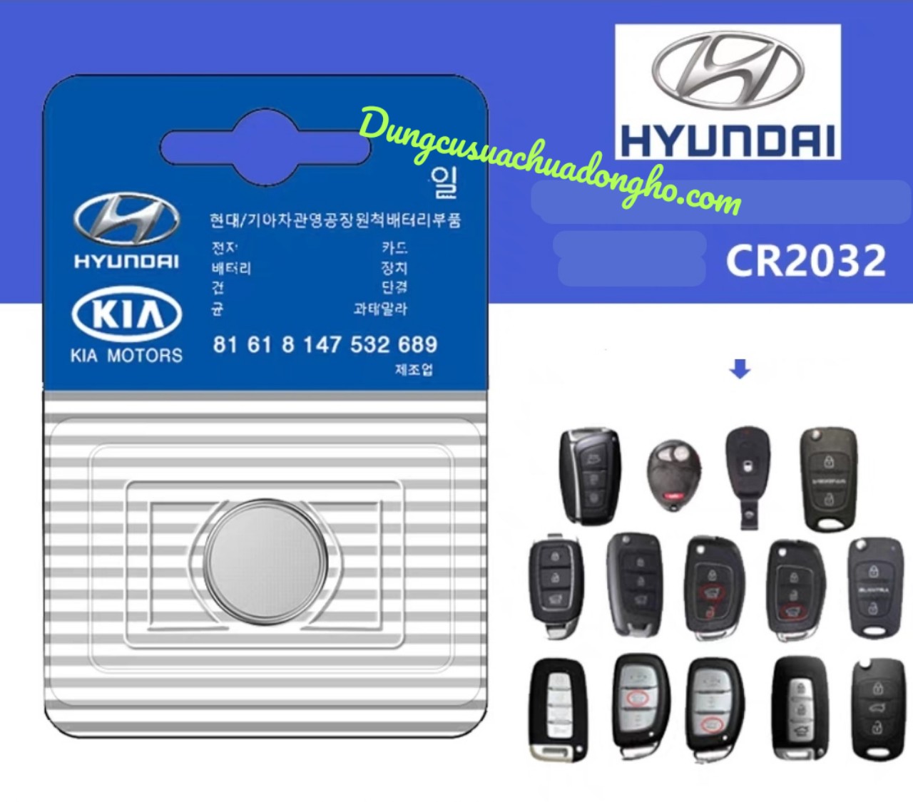 Pin điều khiển chìa khoá ô tô Huyndai KIA