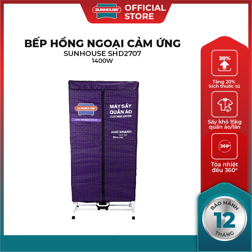 Máy Sấy Quần Áo SUNHOUSE SHD2707 - Kiểu dáng, gọn nhẹ, thông minh - Sấy khô nhanh chóng, tiết kiệm t