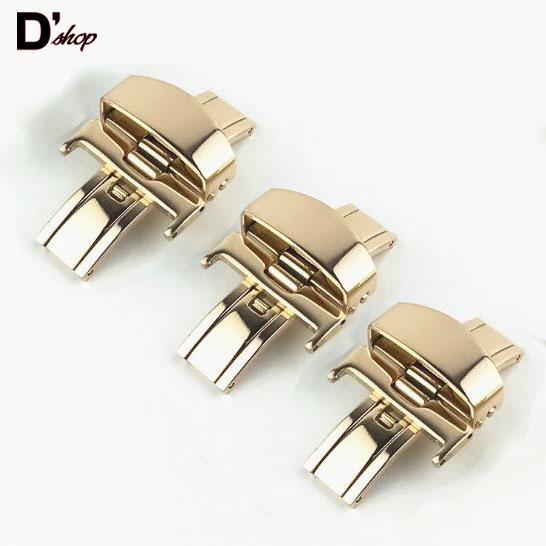 Khóa bướm dây đồng hồ màu vàng hồng inox chống gỉ size 12,14,16,18,20mm