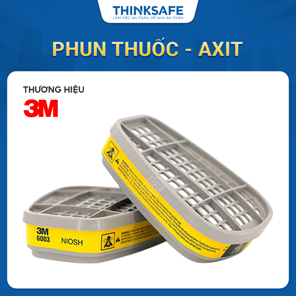 Phin lọc 3M 6003 Phin lọc hơi hữu cơ vô cơ (thuốc bảo vệ thực vật hơi sơn hóa chất) sử dụng cho mặt nạ phòng độc 3M 6200 3M 7502 3M 6800 - Thinksafe