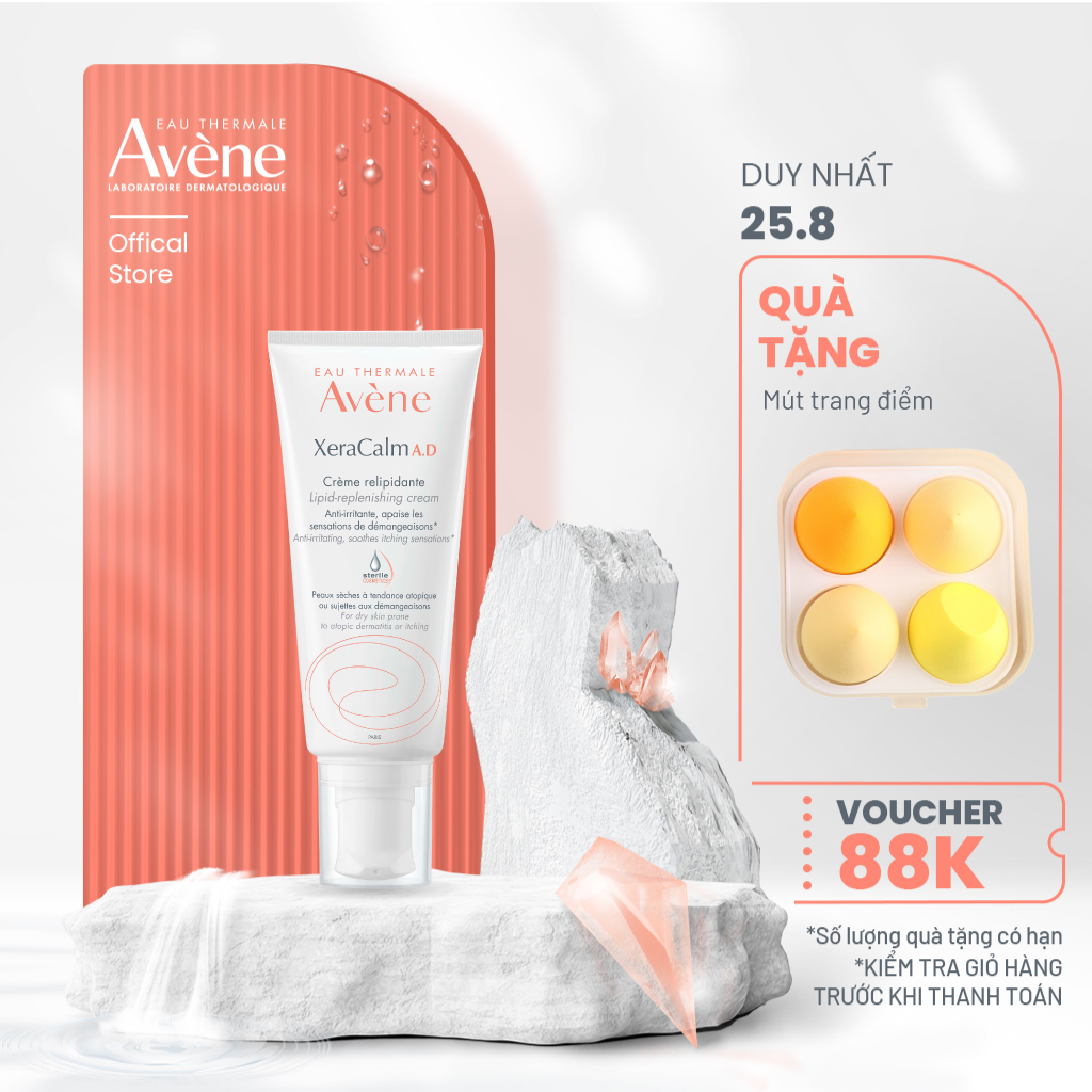 Kem dưỡng ẩm vô trùng cho da khô, rất khô, viêm da cơ địa avène xeracalm a.d cream 200ml
