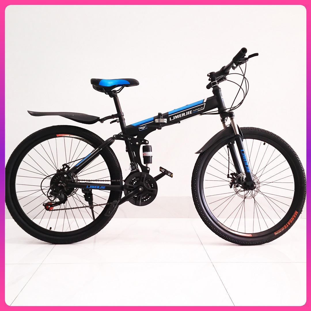 Xe đạp gấp gọn thể thao LJMER Size 26 inch khung hợp kim chắc chắn phuộc nhún giảm sóc + bộ chuyển tốc 21 tốc độ, dành cho người 1m5-1m8 (Tặng chắn bùn)