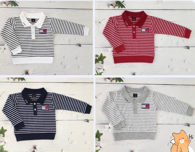 Áo thun polo bé trai tay dài thêu tôm mỳ (1-10 ) từ 8kg-30kg