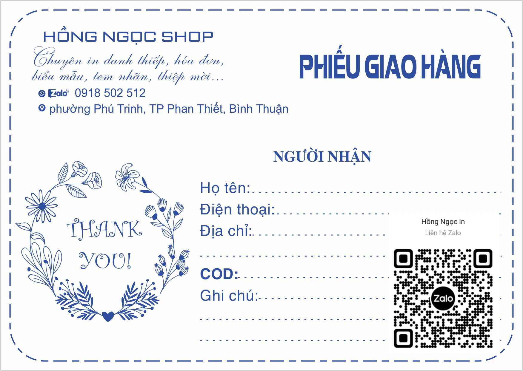 Phiếu ship, phiếu giao hàng in theo yêu cầu của khách