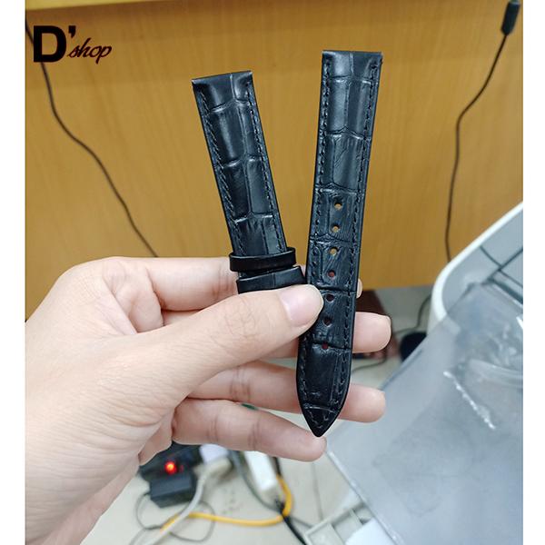 Dây đồng hồ da cá sấu may tay size 18mm màu ĐEN cao cấp