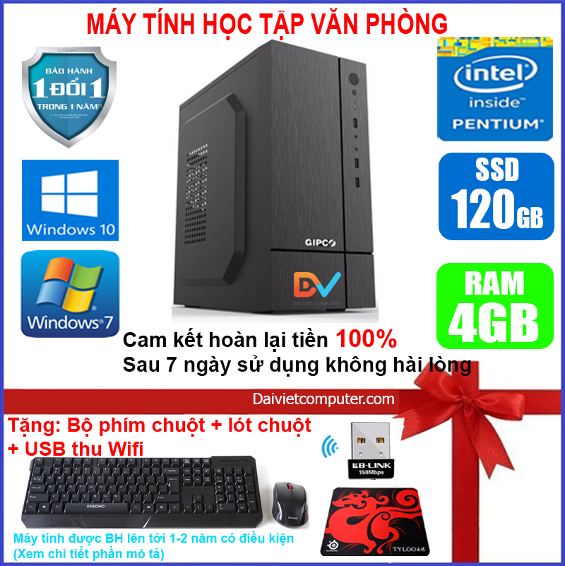 Case máy tính văn phòng học tập VP/HP/Dell CPU Dual core E7xxx / VP G620 / Ram 4GB / HDD 250GB / SSD 120-240GB [QUÀ TẶNG: Bộ phím chuột + USB thu wifi +  bàn di chuột] VPG6 - LDV