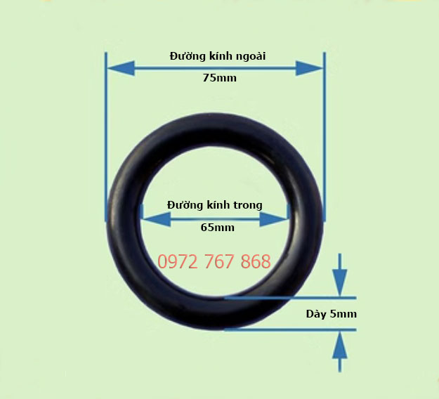 Gioăng cao su 655mm, đường kính trong 65mm, đường kính ngoài 75mm, dày 5mm