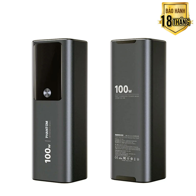 Pin dự phòng sạc laptop PHANTOM P35 22000mah LCD báo dòng sạc, typec in out 100W, typec in out 60W, USB out 22.5W (đen) phụ kiện sỉ 1986