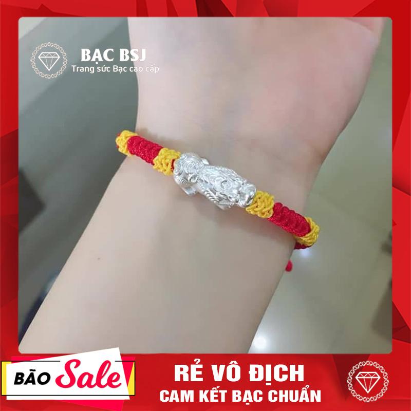 Vòng tay chỉ đỏ may mắn kết hợp tỳ hưu bạc cao cấp. bạc bsj - vcd01