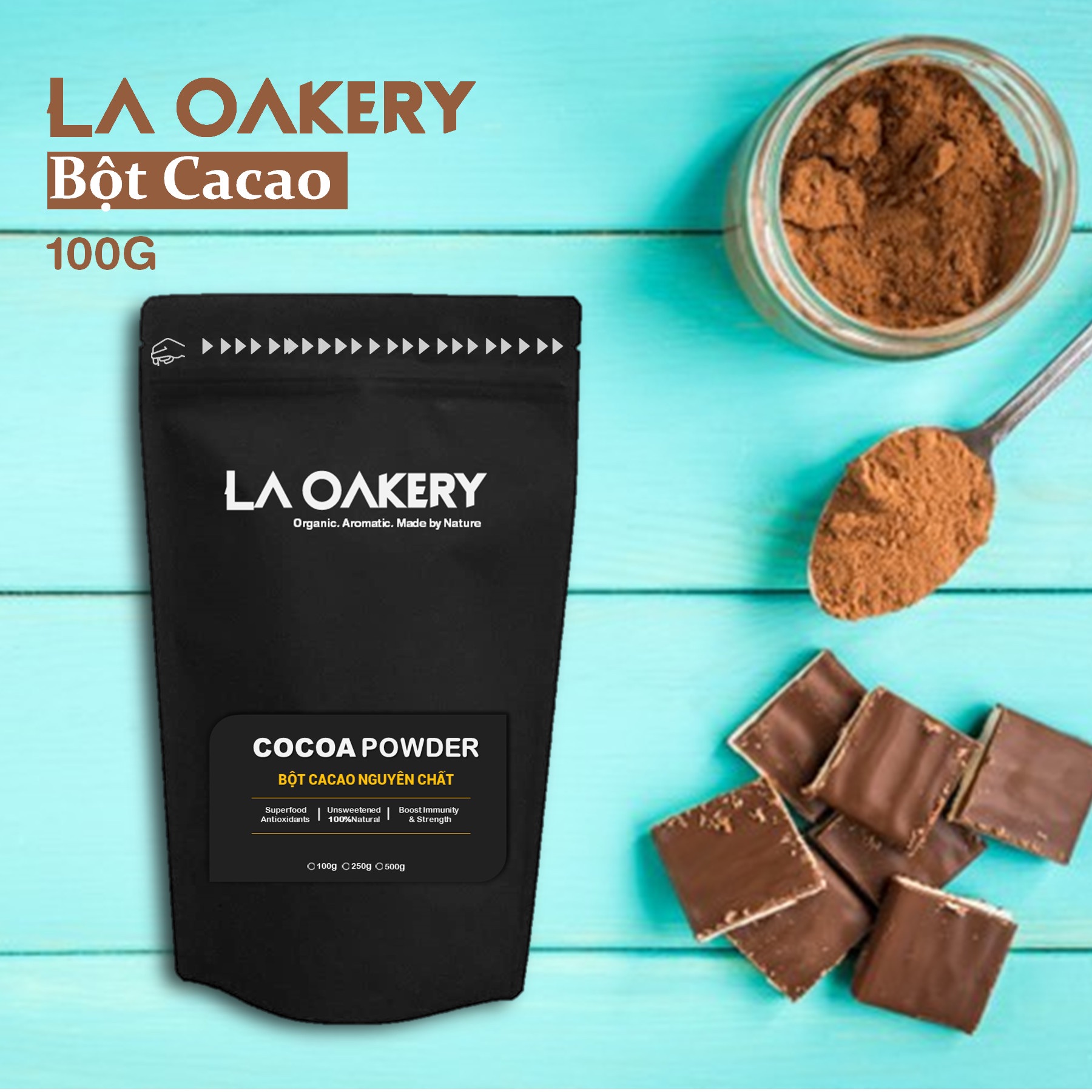 [Siêu nguyên chất] Bột cacao nguyên chất La Oakery chống chất chống oxy hóa tự nhiên, giảm huyết áp cao bằng cách cải thiện nồng độ oxit nitric, giảm nguy cơ đau tim và đột quỵ, cải thiện lưu lượng máu đến não và chức năng não 100gr