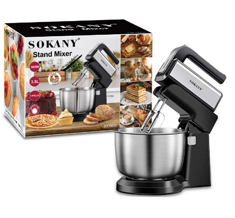 MÁY ĐÁNH TRỨNG,TRỘN KEM THỰC PHẨM SOKANY SK-6652 KIỂU DÁNG CHÂU ÂU, CHẤT LIỆU CAO CẤP THÉP KHÔNG GỈ SANG TRỌNG, CÔNG SUẤT MẠNH MẼ 500W, HÀNG NHẬP KHẨU CHÁNH HÃNG