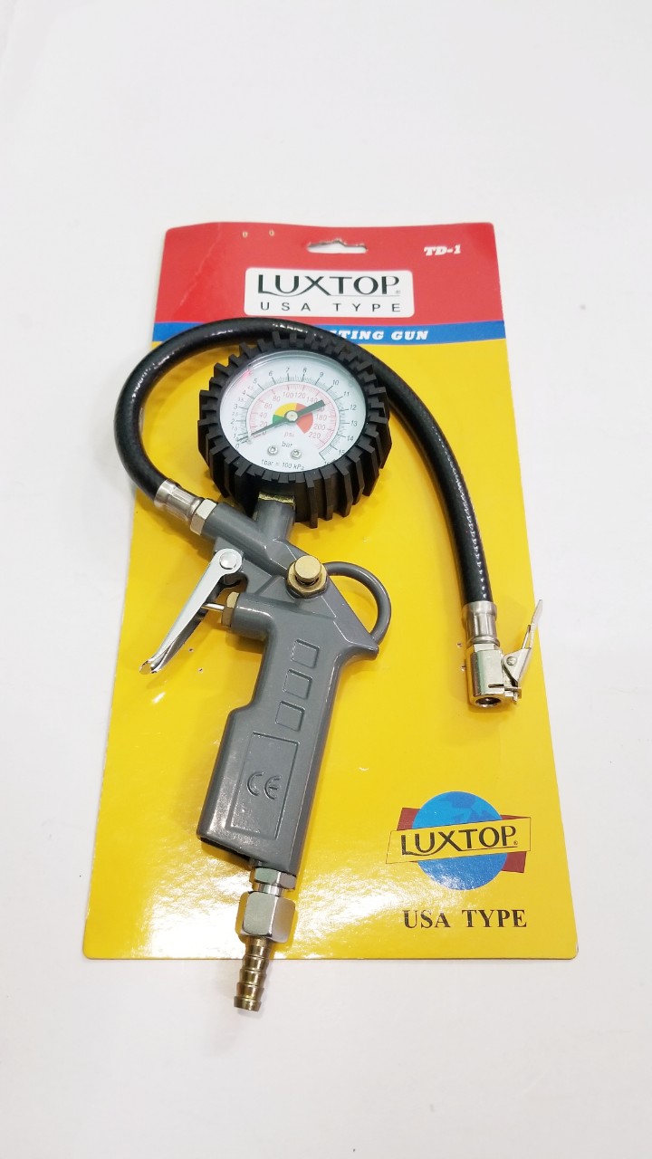 Đầu Vòi Bơm Bánh Xe Máy, Ô Tô Có Đồng Hồ Đo Lốp Xe TD1- Chính Hãng LUXTOP