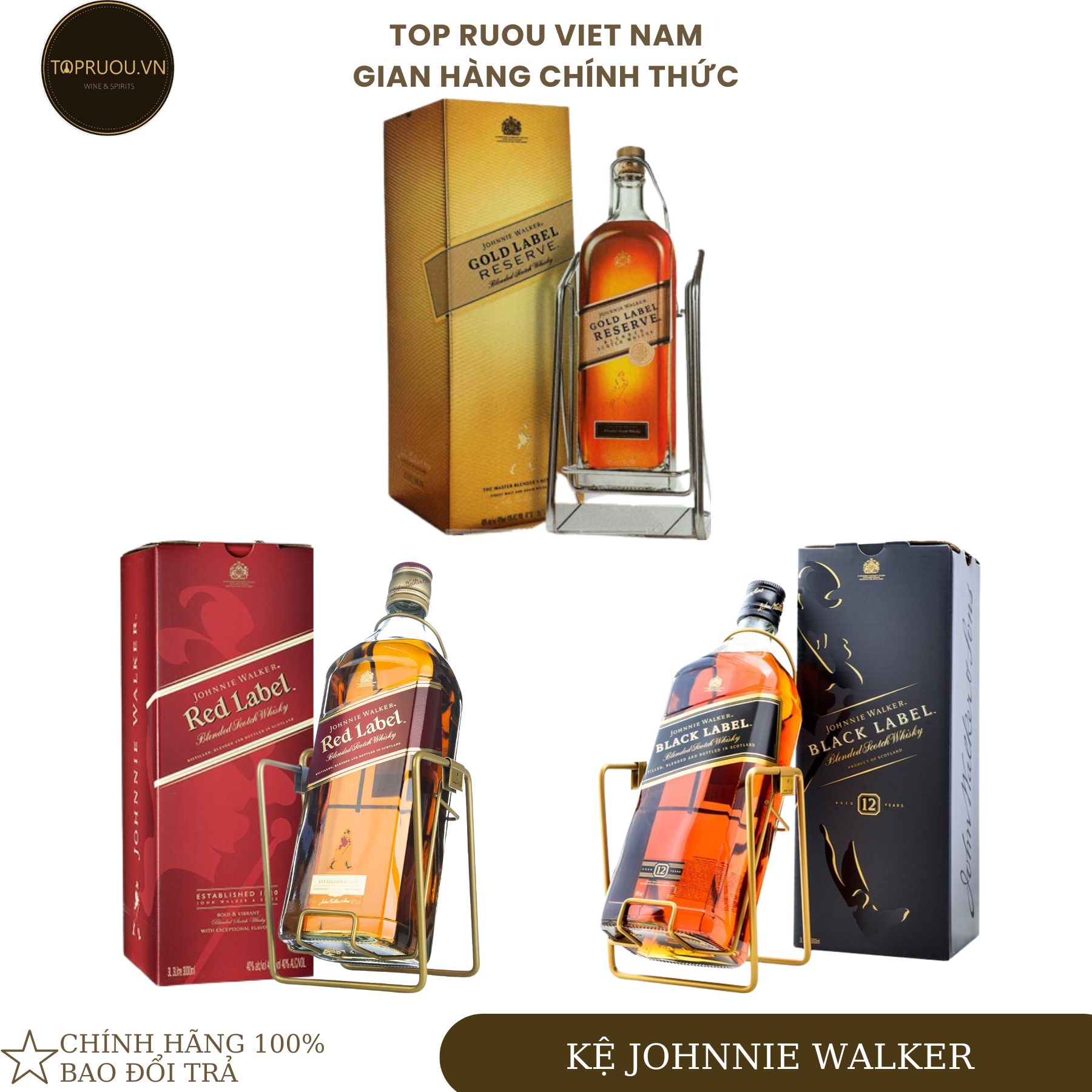 [TopRuouVietNam] Kệ Rượu Whisky Johnnie Walker Red Label - JW Gold Label - Hunting Lodge - Chivas Regal 12 - Label 5 - 1500ml - 4500ml [Hàng Thật]