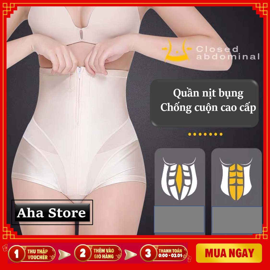  Quần Gen Nịt Bụng Giảm Béo -Quần lót Nịt Bụng Lưng Cao Có Khóa Kéo Tiện Lợi QG02 