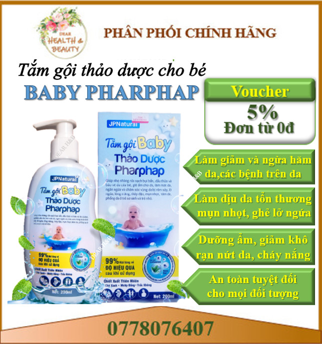 Sữa tắm gội thảo dược organic cho bé Baby Pharphap giúp giảm và ngừa các bệnh về da, kháng khuẩn, dưỡng ẩm, tái tạo da