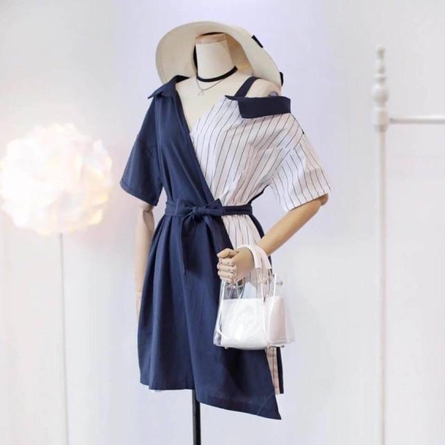 Đầm mix xanh sọc