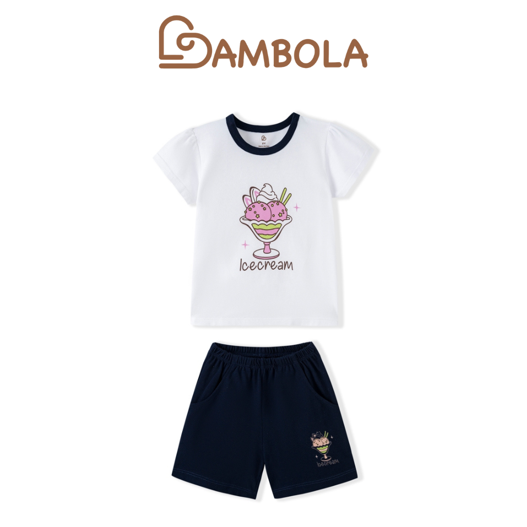 Bộ Cộc Tay Bé Gái Trắng-Ice Cream Size 1Y Đến 6Y Co Giãn Mềm Mịn, Thấm Hút Mồ Hôi Tốt Cho Bé Thoải Mái