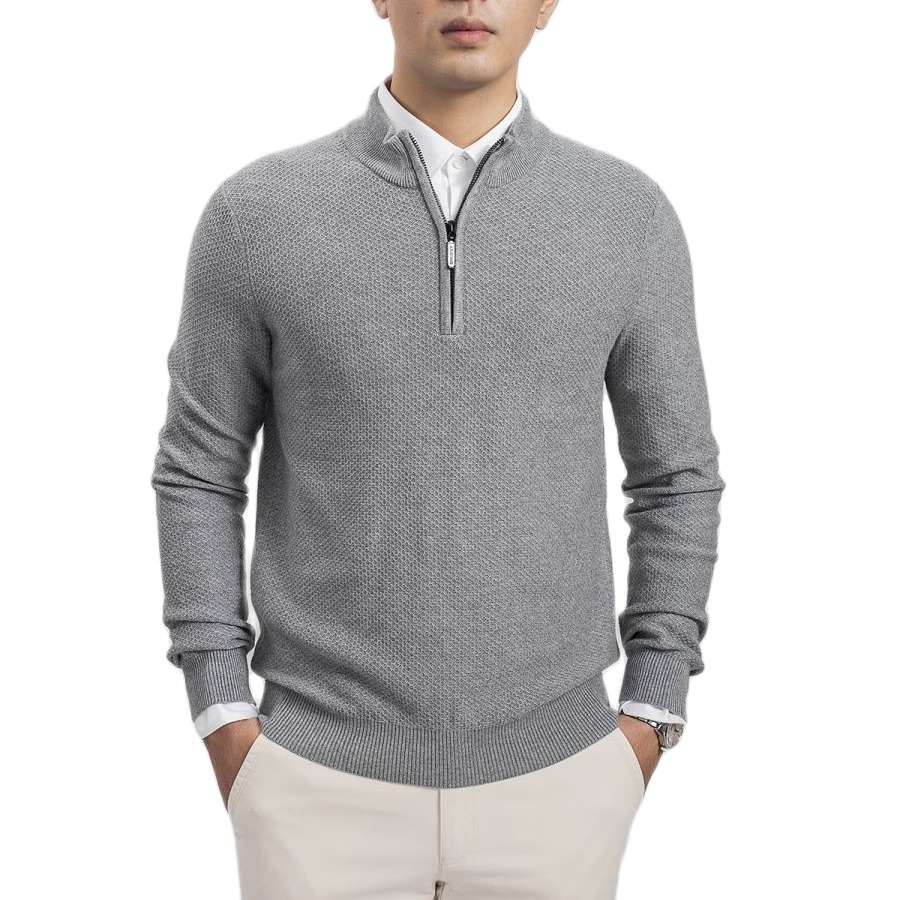 Áo len nam aristino awo007w8 dáng regular fit cổ kéo khóa màu xám 108