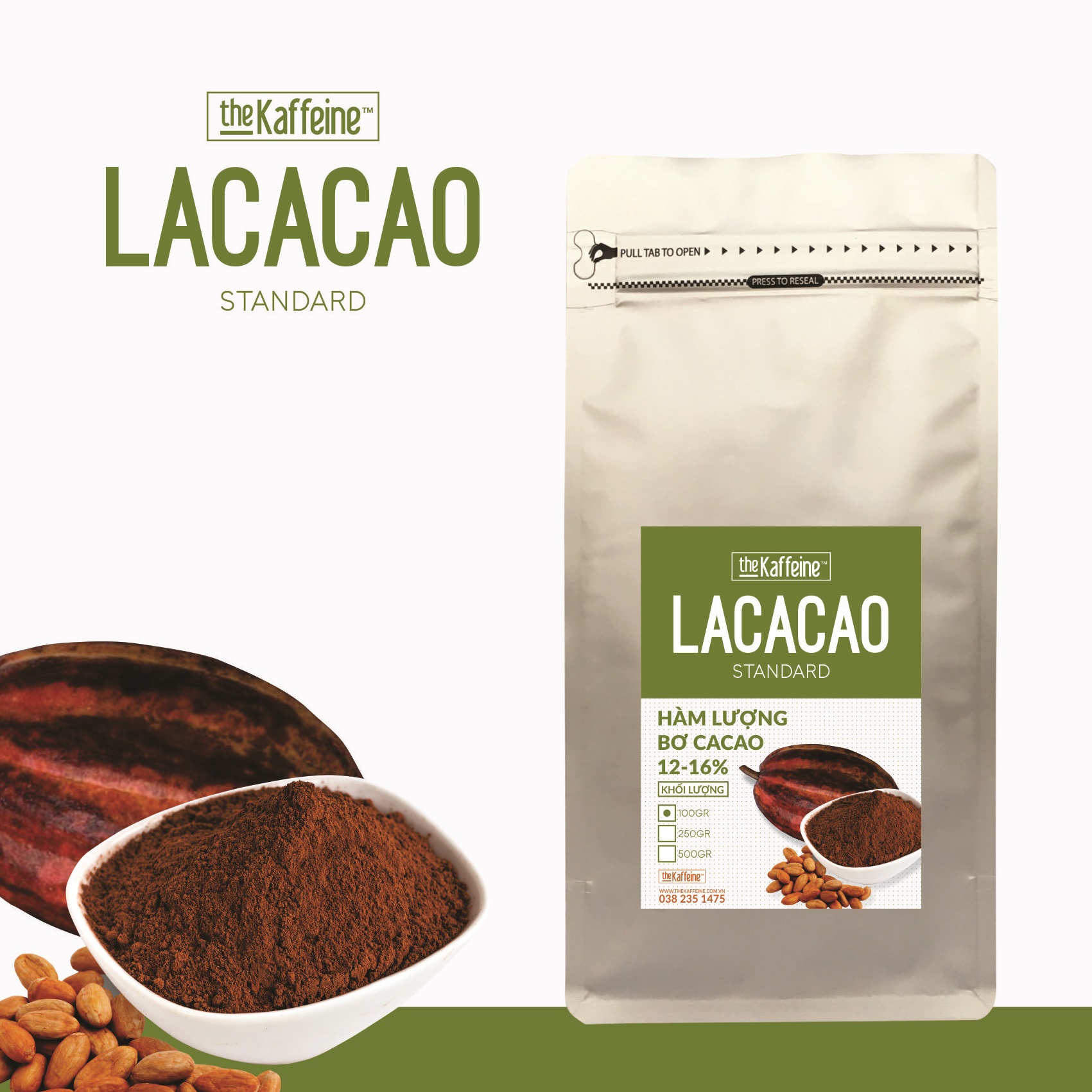 Bột cacao nguyên chất Lacacao Standard từ hạt ca cao 100g - The Kaffeine Coffee
