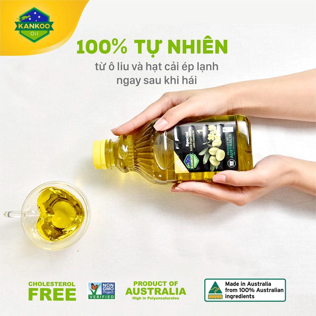 Dầu ăn kankoo ôliu hạt cải nhập khẩu úc chai 1l