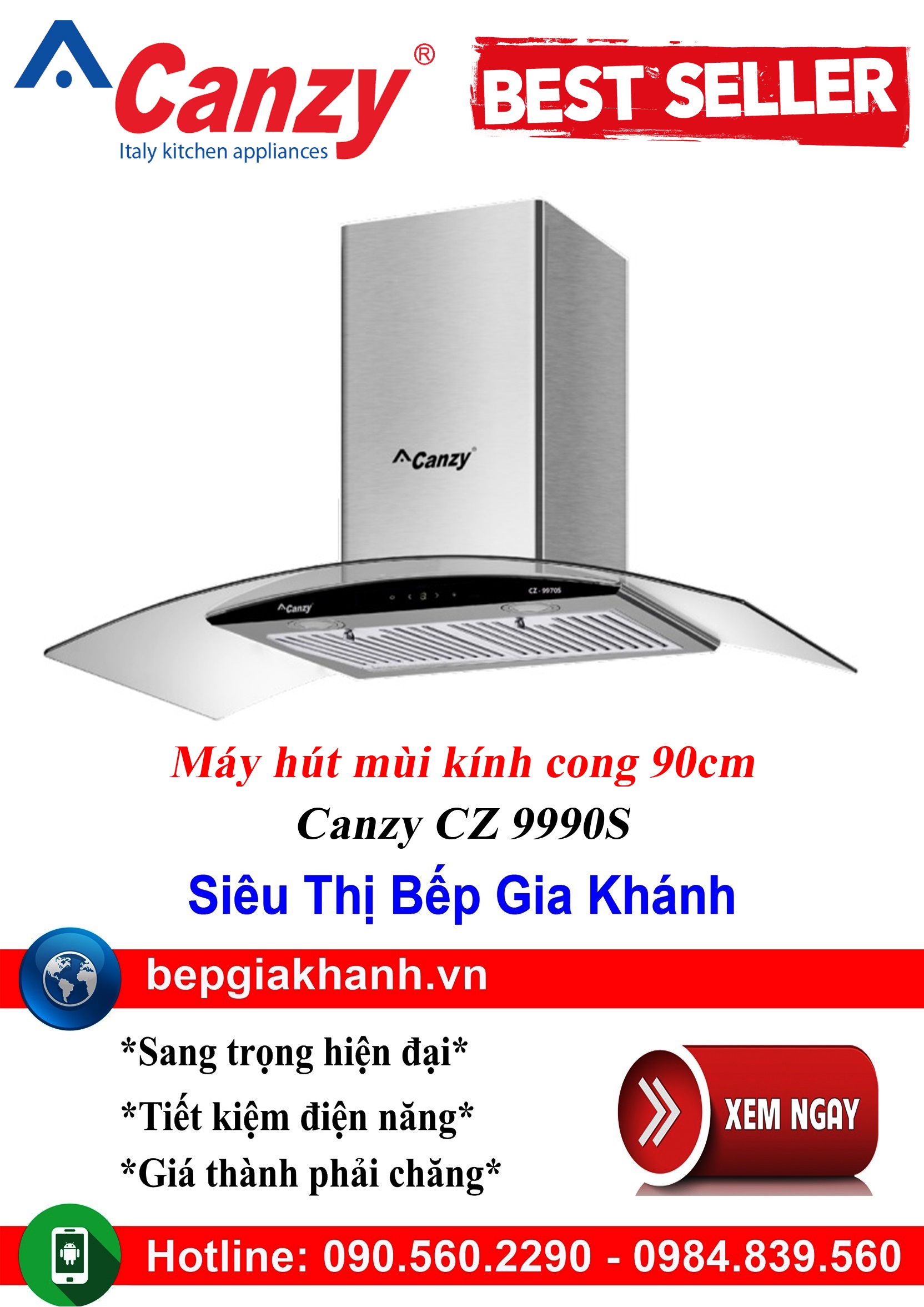 Máy hút mùi kính cong 90cm Canzy CZ 9990S, máy hút mùi nhà bếp, máy hút mùi bếp, máy hút mùi kính cong, máy hút mùi canzy, máy hút mùi mini, máy hút mùi âm trần, máy hút mùi electrolux, may hut mui